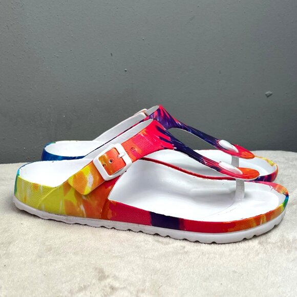 Hey Girl Corkys Jet Ski Tie Dye Flip Flop Sandals Thong 11 Women Multi Hippie - Picture 1 of 8